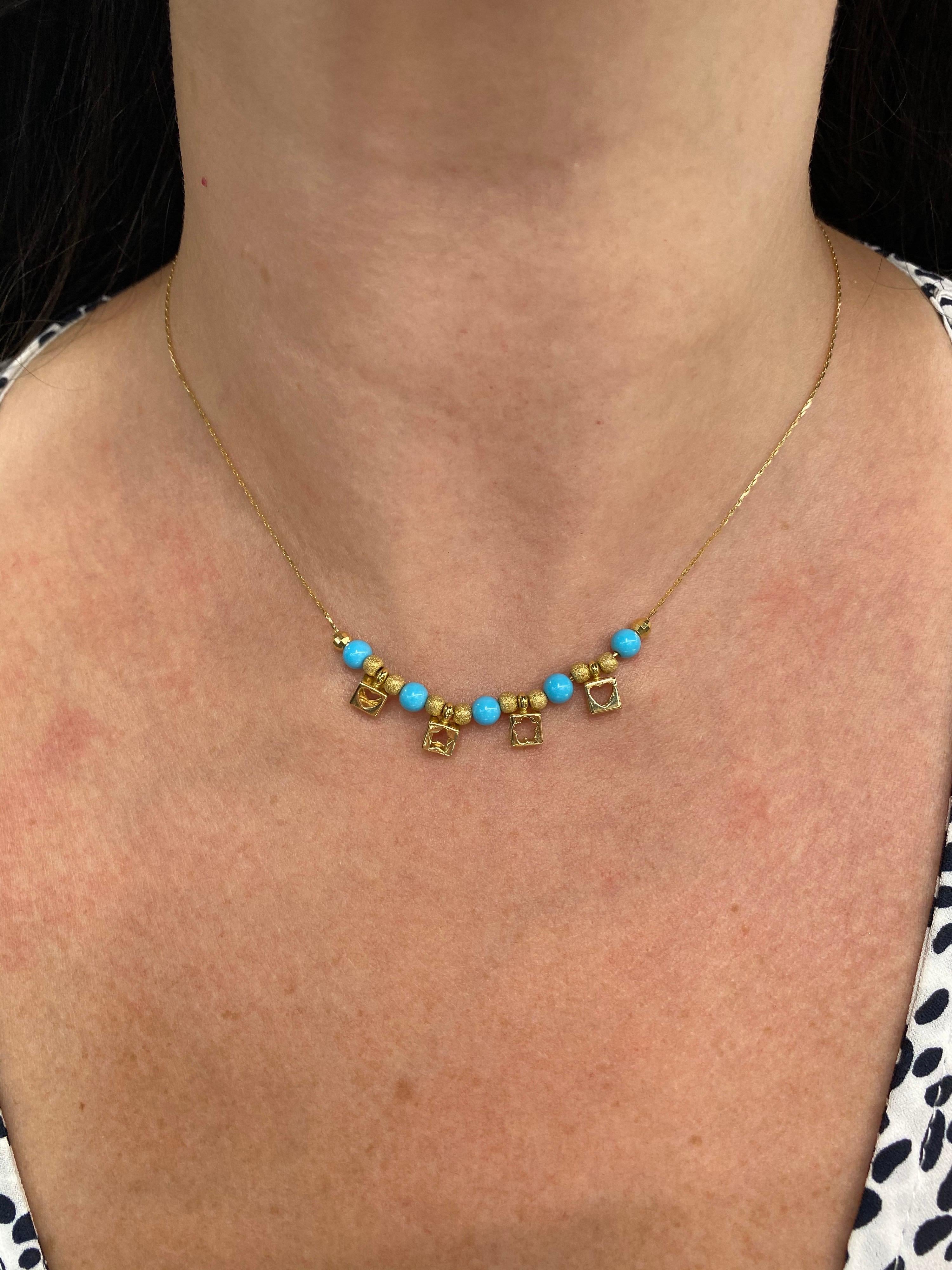 18 Karat Gelbgold Halskette mit Türkis-Perlen 4