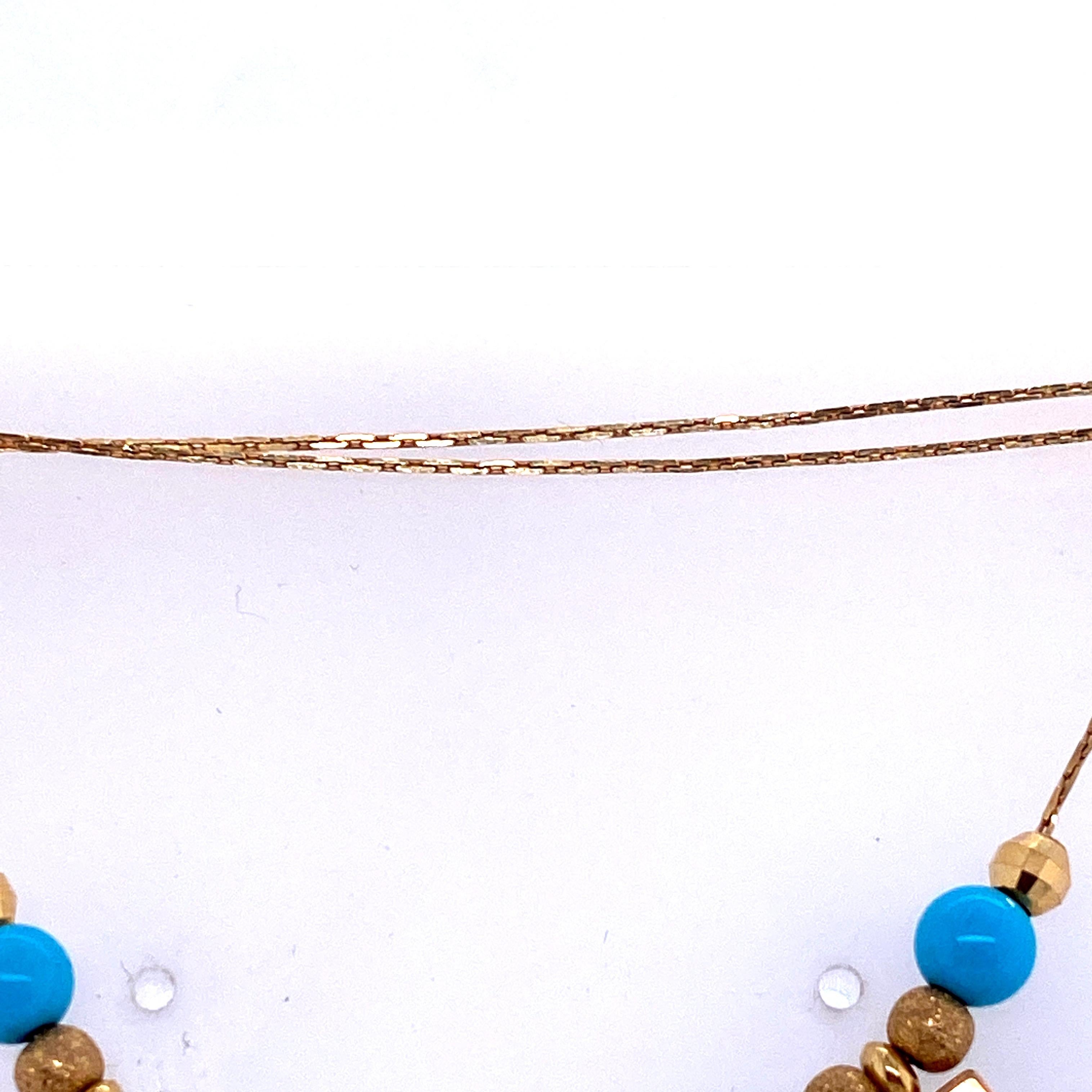 18 Karat Yellow Gold Charm Turquoise Beaded Necklace In Excellent Condition In New York, NY