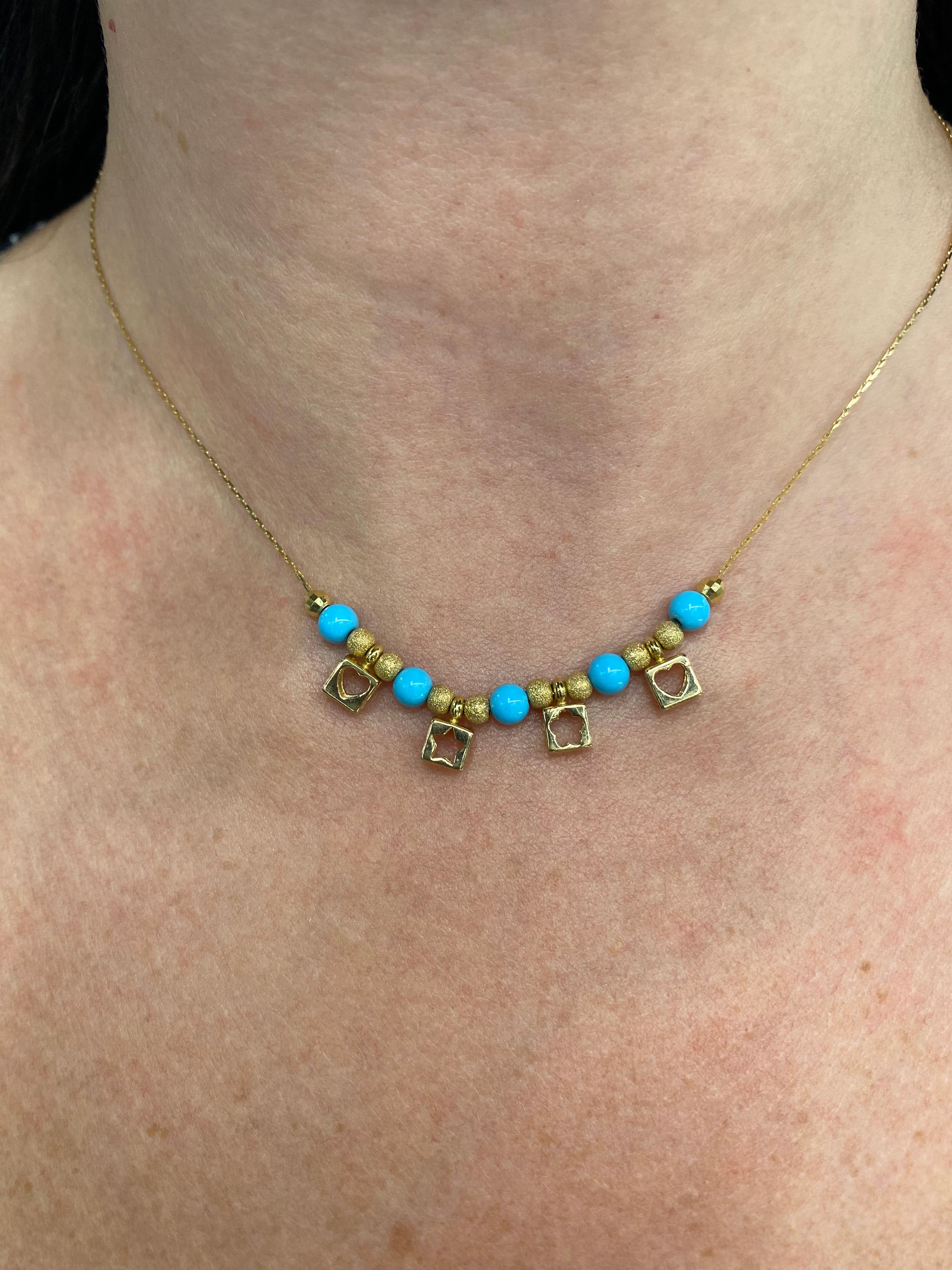 18 Karat Gelbgold Halskette mit Türkis-Perlen 3