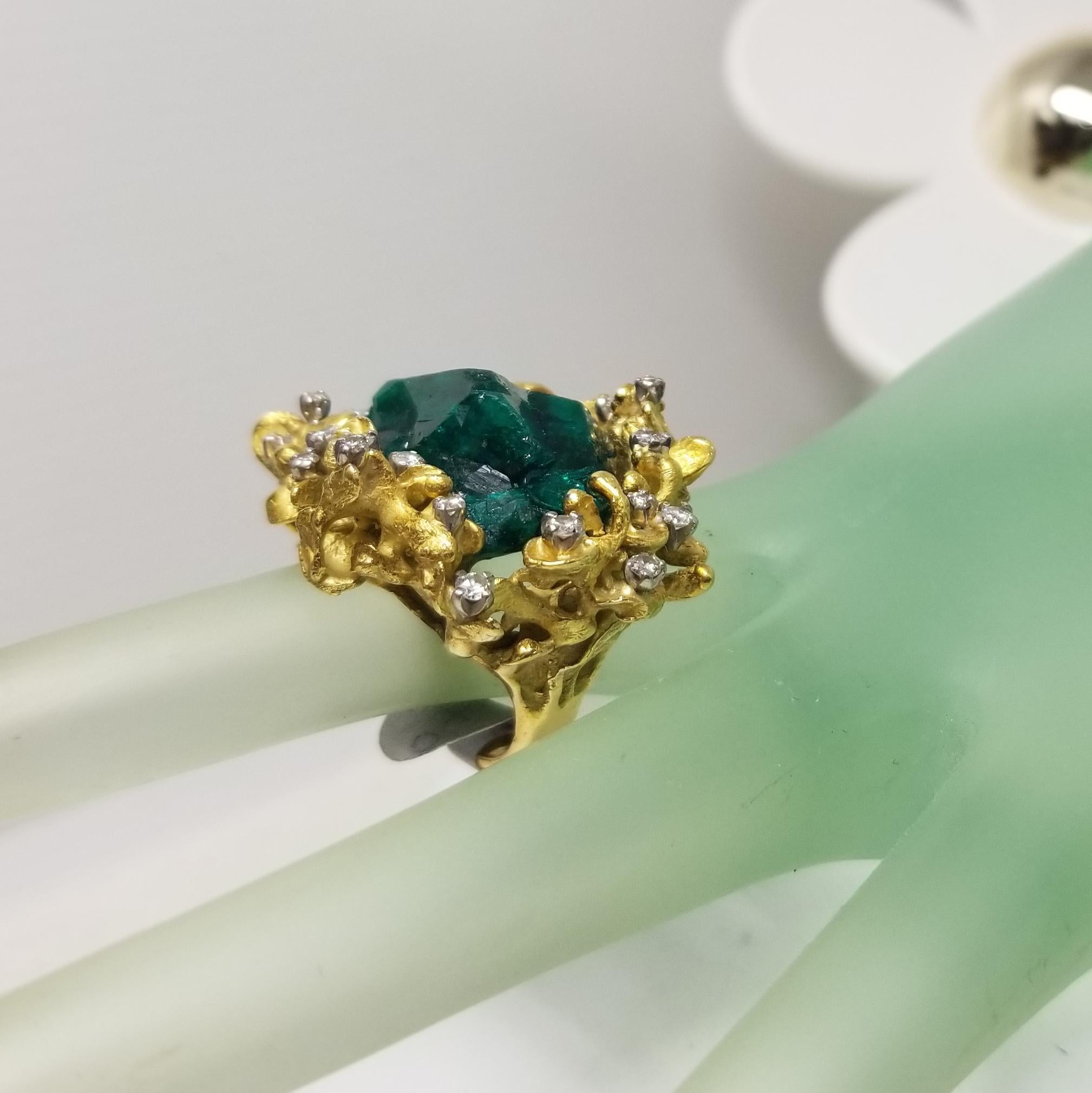 18 Karat Gelbgold Ring mit Smaragdkristallen und Diamanten von Chatham 4