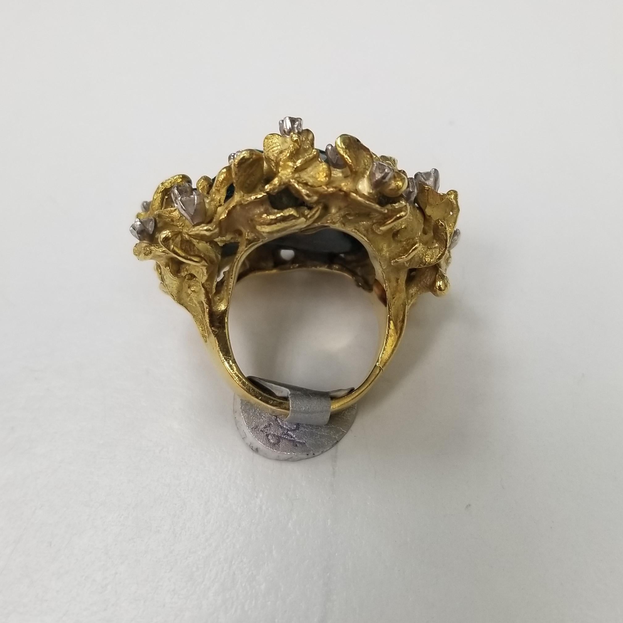 18 Karat Gelbgold Ring mit Smaragdkristallen und Diamanten von Chatham (Zeitgenössisch)