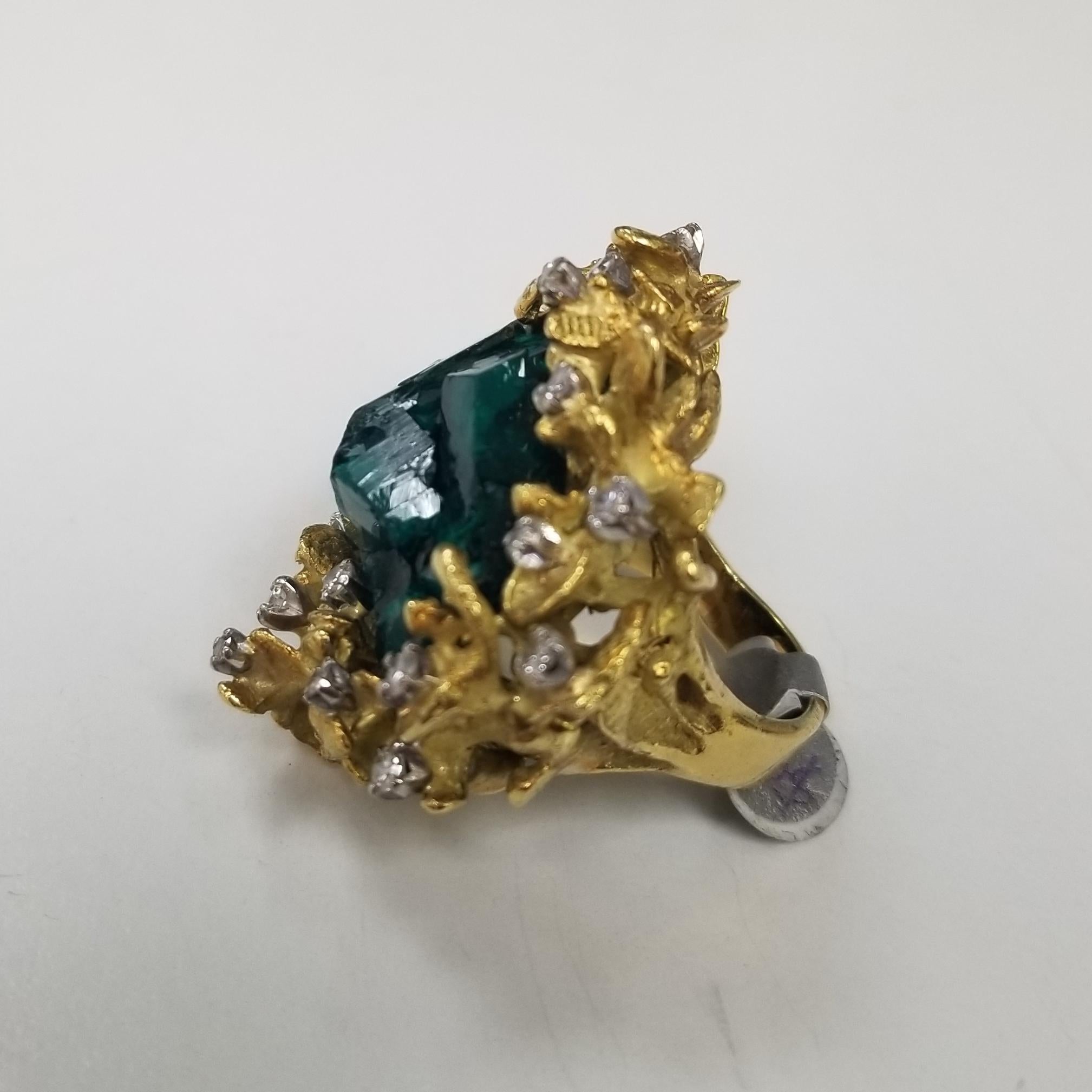 18 Karat Gelbgold Ring mit Smaragdkristallen und Diamanten von Chatham im Zustand „Hervorragend“ in Los Angeles, CA