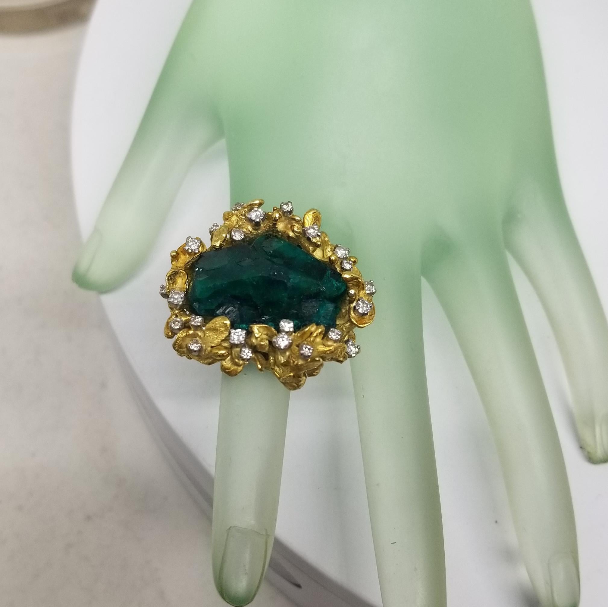 18 Karat Gelbgold Ring mit Smaragdkristallen und Diamanten von Chatham 2