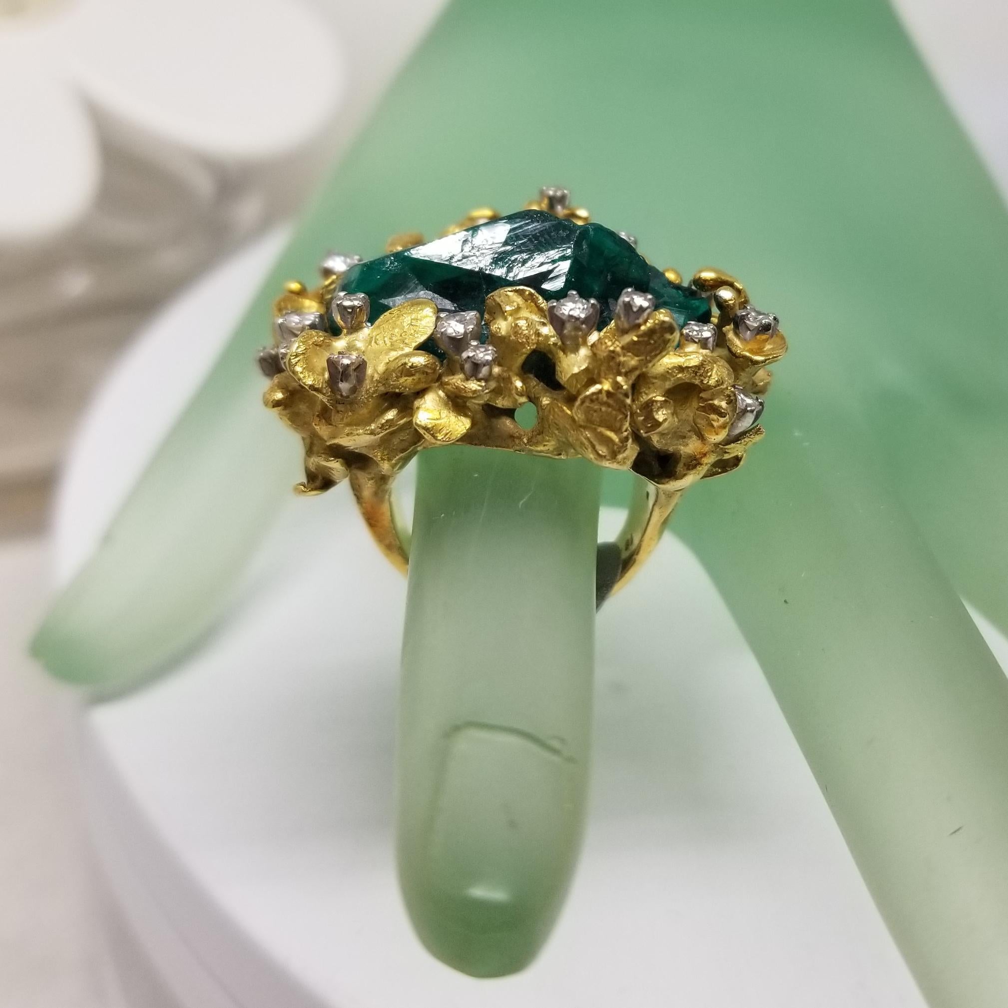 18 Karat Gelbgold Ring mit Smaragdkristallen und Diamanten von Chatham 3