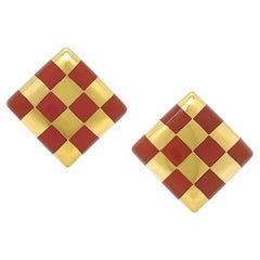 18 Karat Gelbgold Checkerboard Jaspis-Ohrringe mit Intarsien