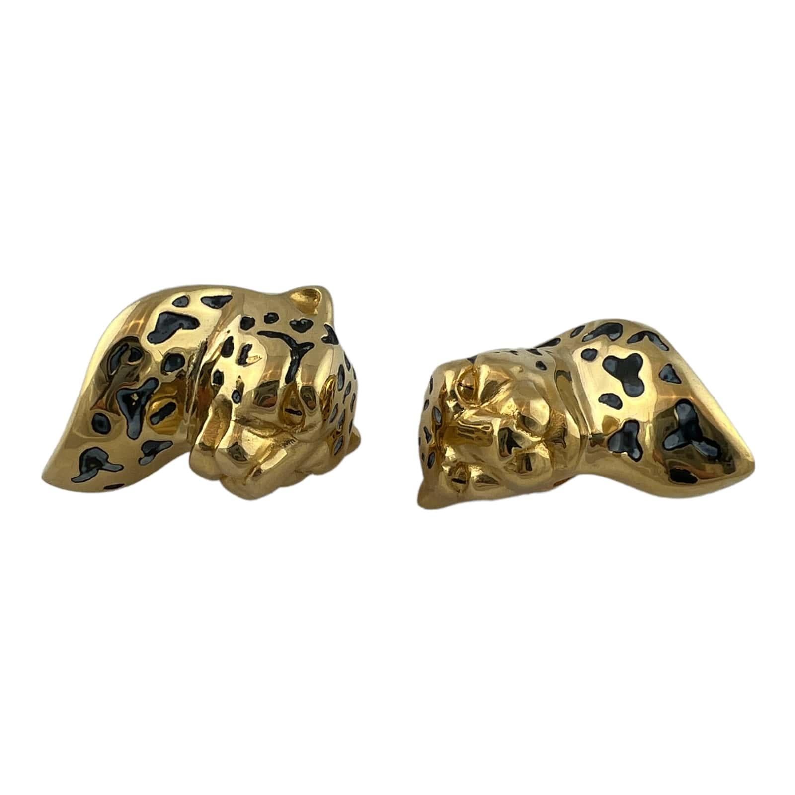 18K Yellow Gold Cheetah Clip on Earrings For Sale 9