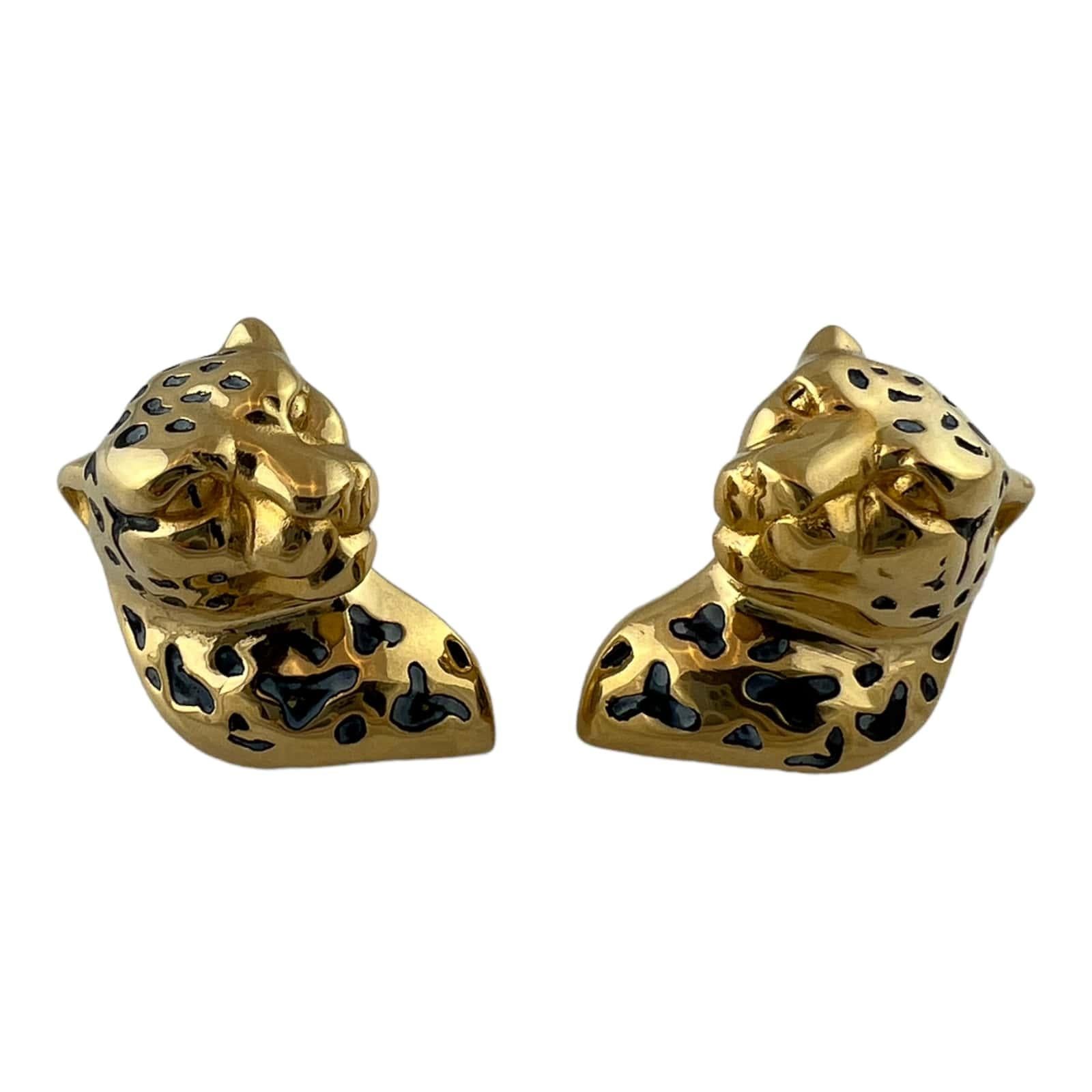 18K Yellow Gold Cheetah Clip on Earrings For Sale 2