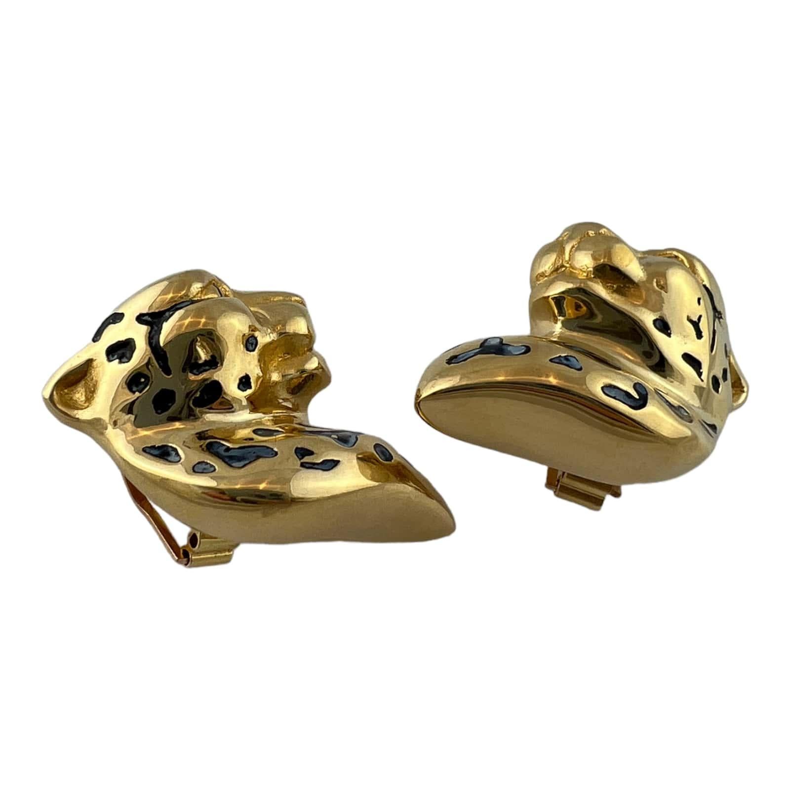 18K Yellow Gold Cheetah Clip on Earrings For Sale 4