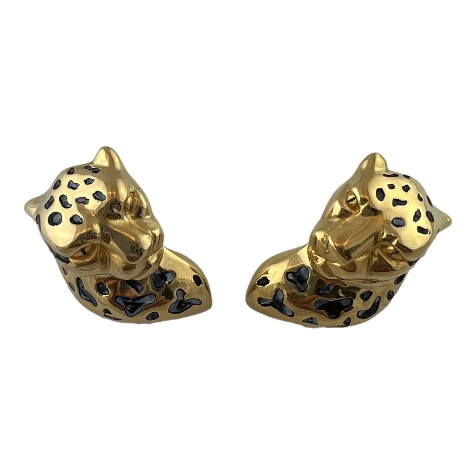 18K Yellow Gold Cheetah Clip on Earrings For Sale 5