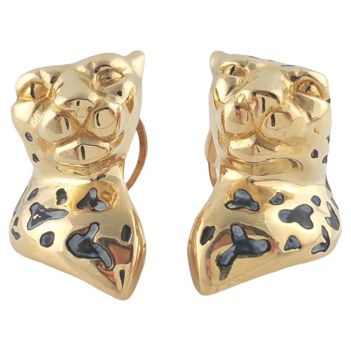 18K Yellow Gold Cheetah Clip on Earrings For Sale