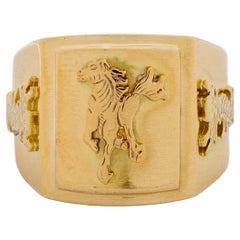 18 Karat Gelbgold Chinesischer Pferde-D Drachen-Ring