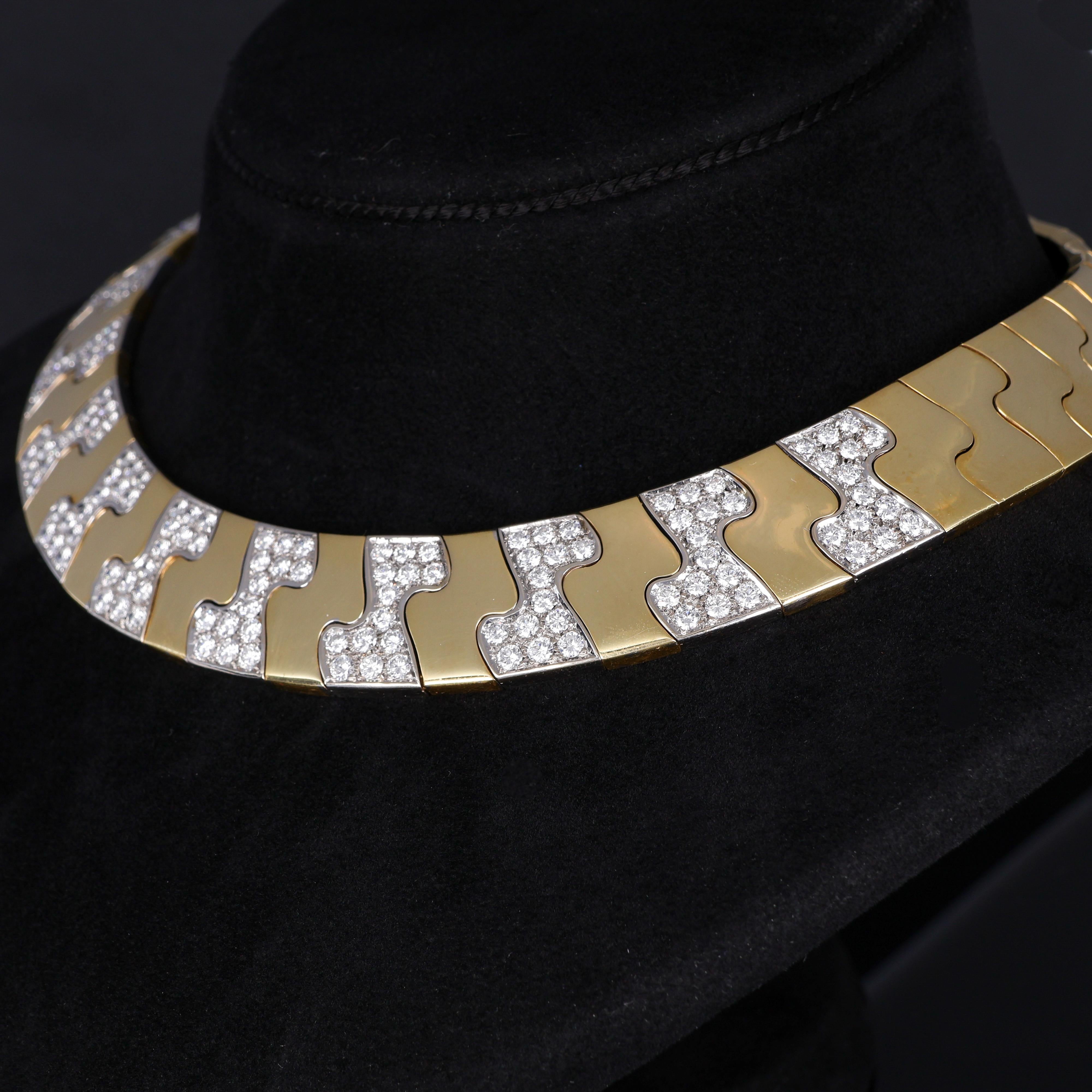 Tour de cou en or jaune 18K avec pavé de diamants S Design Unisexe en vente