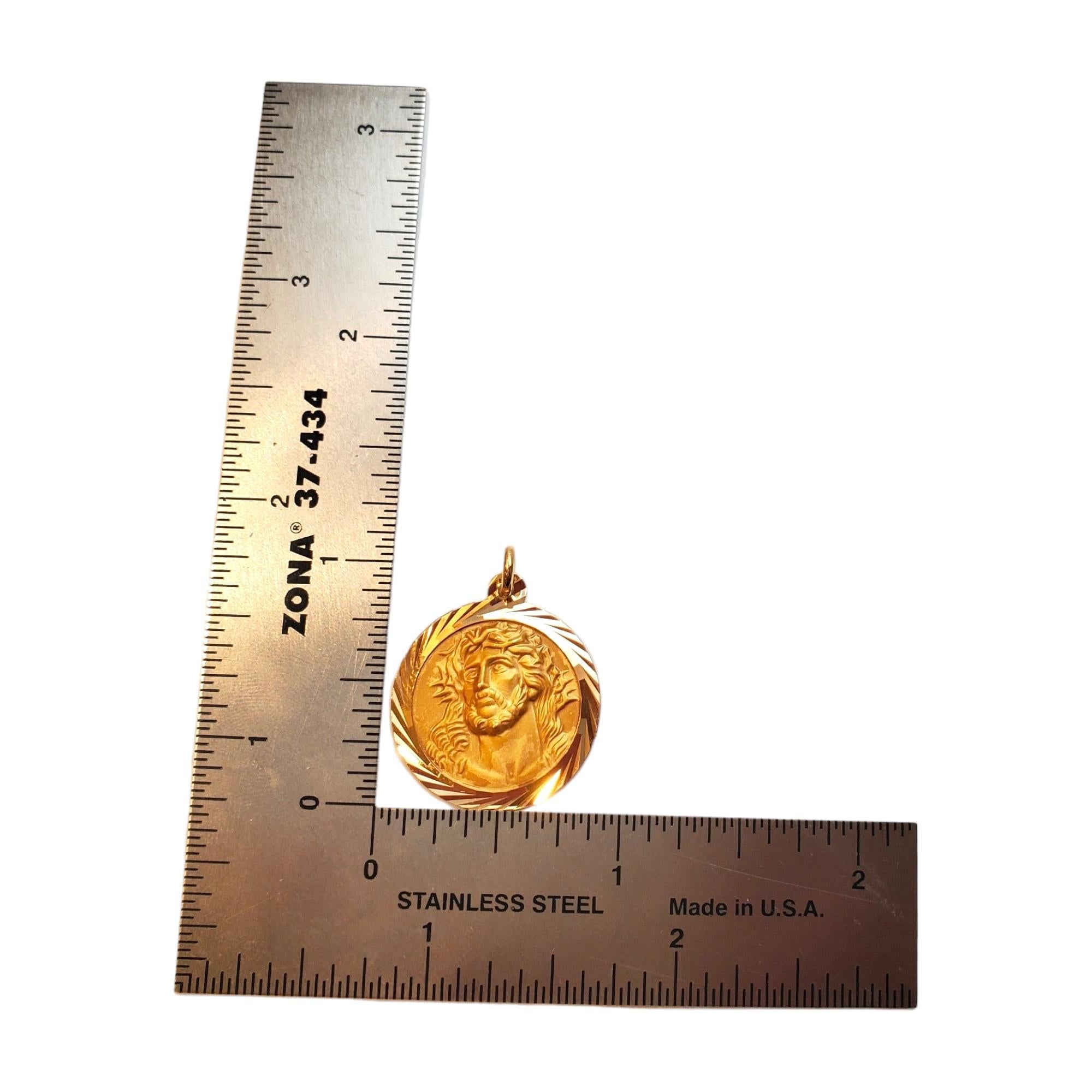 Women's 18K Yellow Gold Christ Head Circle Pendant  #17981 For Sale