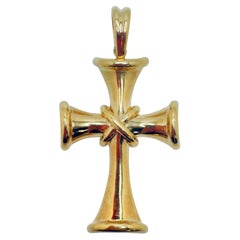 Cruz Francesa de la Fe Cristiana de Oro Amarillo de 18K
