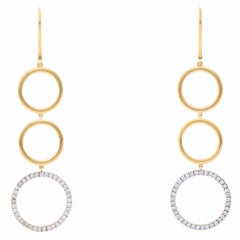 18 Karat Yellow Gold Circle Dangle Diamond Earrings
