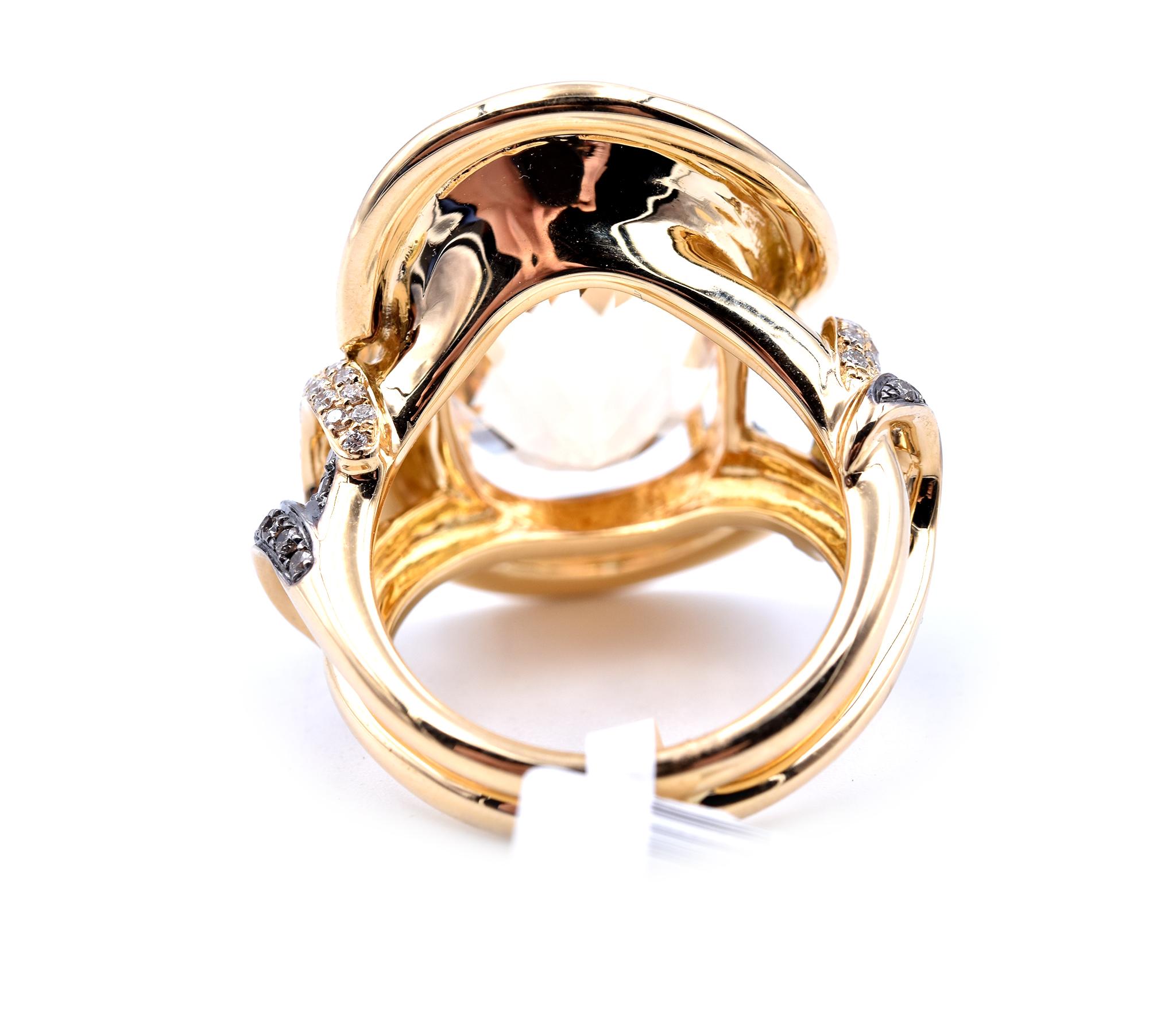 18 Karat Gelbgold Cocktail-Ring mit Citrin und Diamant im Zustand „Hervorragend“ im Angebot in Scottsdale, AZ
