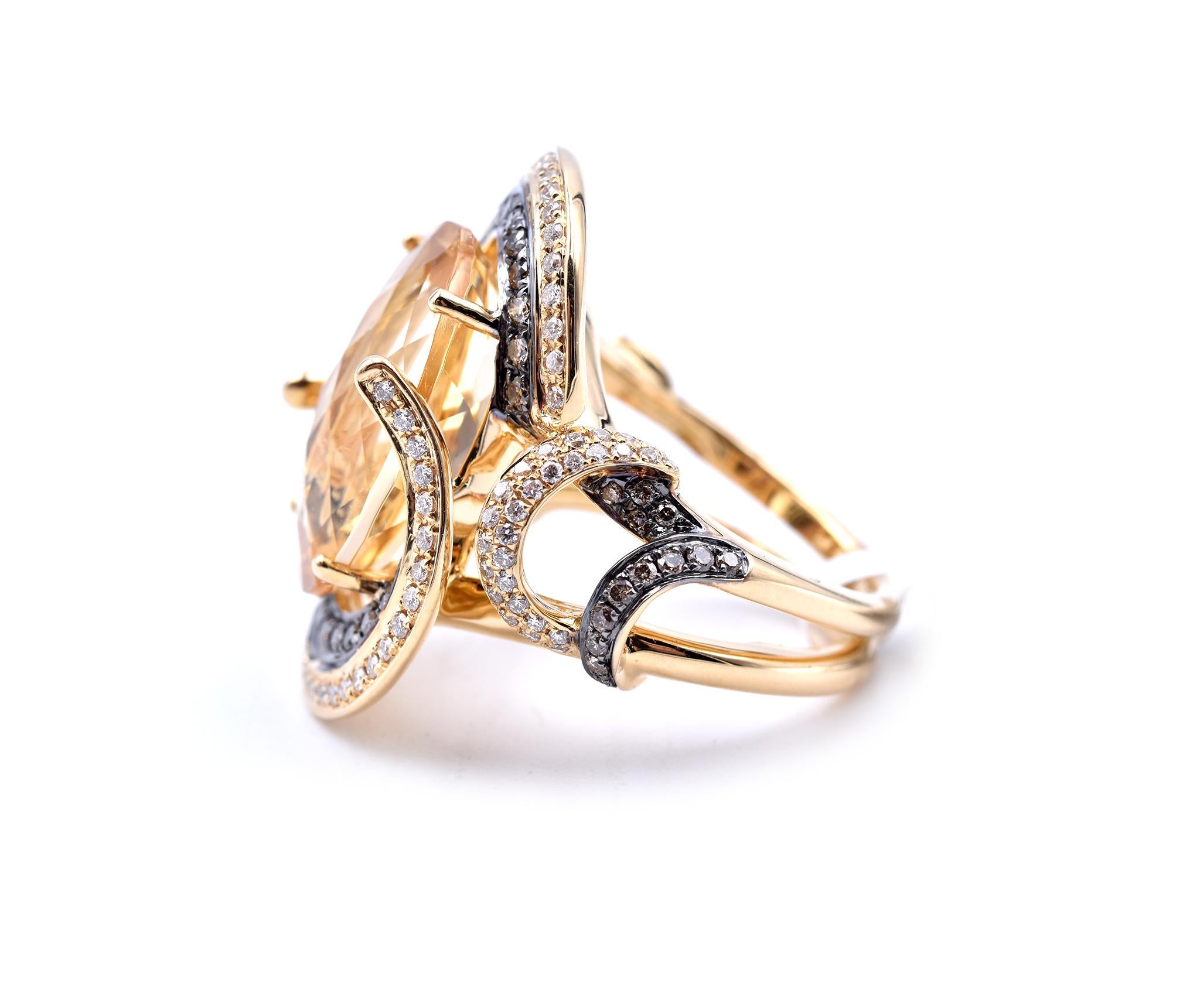 18 Karat Yellow Gold Citrine and Diamond Cocktail Ring In Excellent Condition For Sale In Scottsdale, AZ