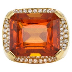 Anillo Pesado Oro Amarillo 18k Citrino y Diamante Talla 6
