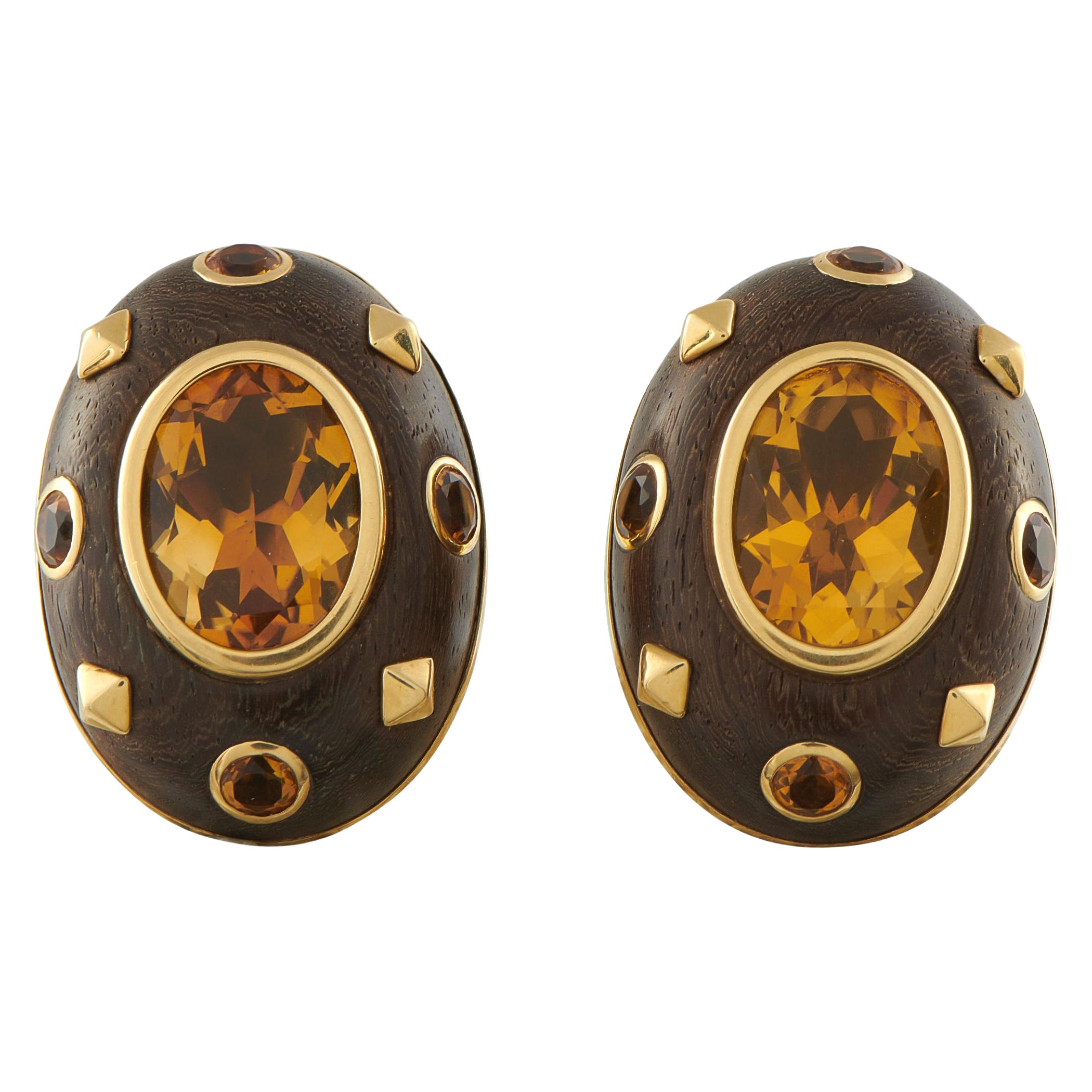 Pendientes de oro amarillo de 18 quilates de citrino y madera de trianón MF02-112425 en venta