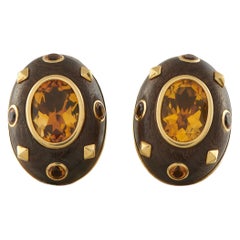 Boucles d
oreilles en or jaune 18K Citrine et Wood Wood MF02-112425