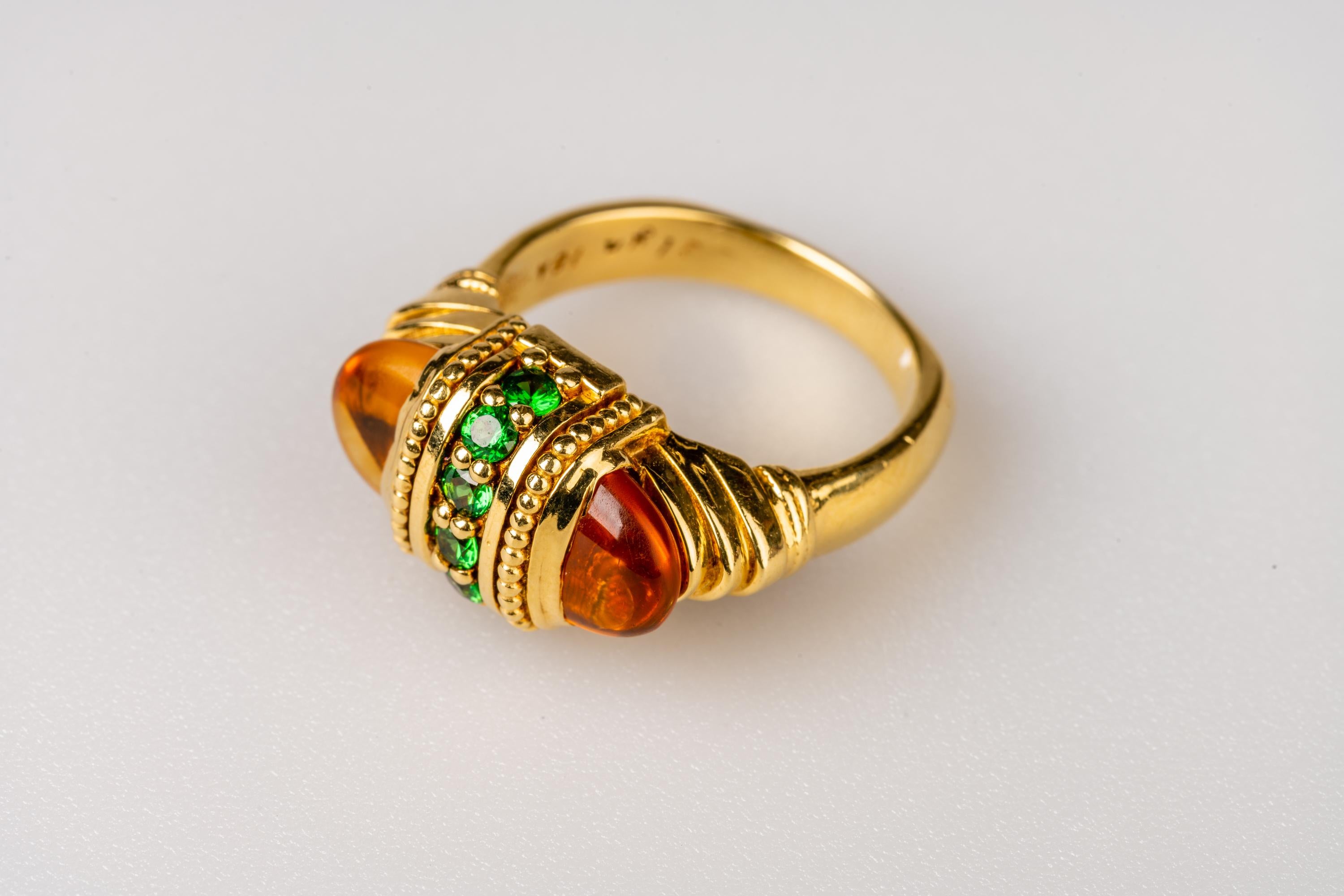 Cabochon 18 Karat Yellow Gold Citrine and Tsavorite Garnet Ring