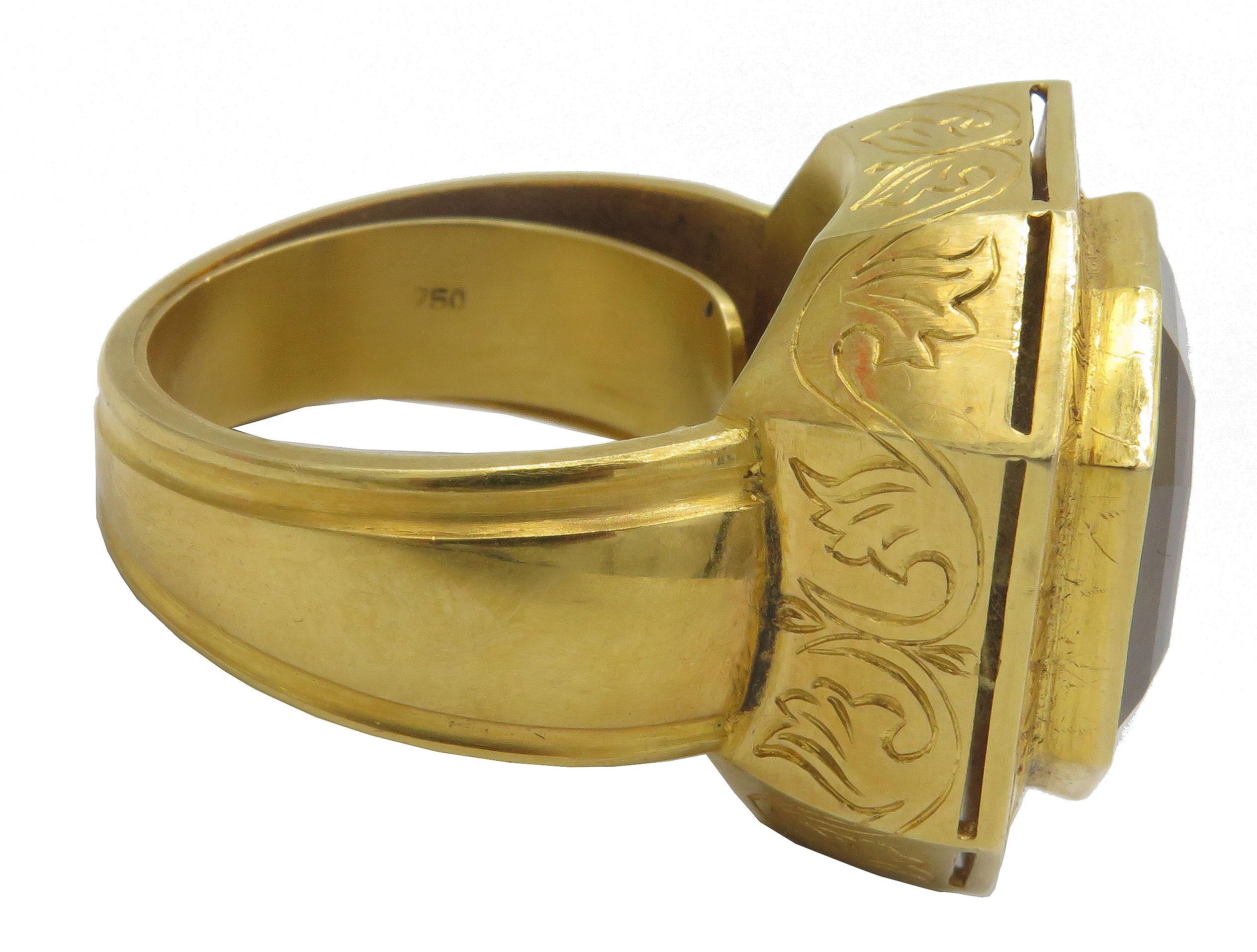 Women's or Men's 18 Karat Yellow Gold Citrine Bishops Ring