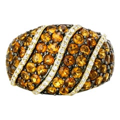 18 Karat Yellow Gold Citrine Diamond Dome Band Ring