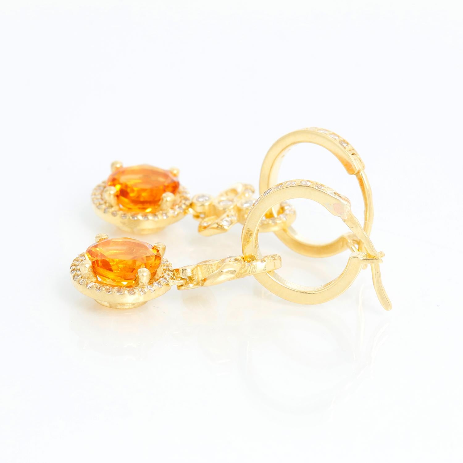 18K Yellow Gold Citrine & Diamond Hoops In Excellent Condition For Sale In Dallas, TX