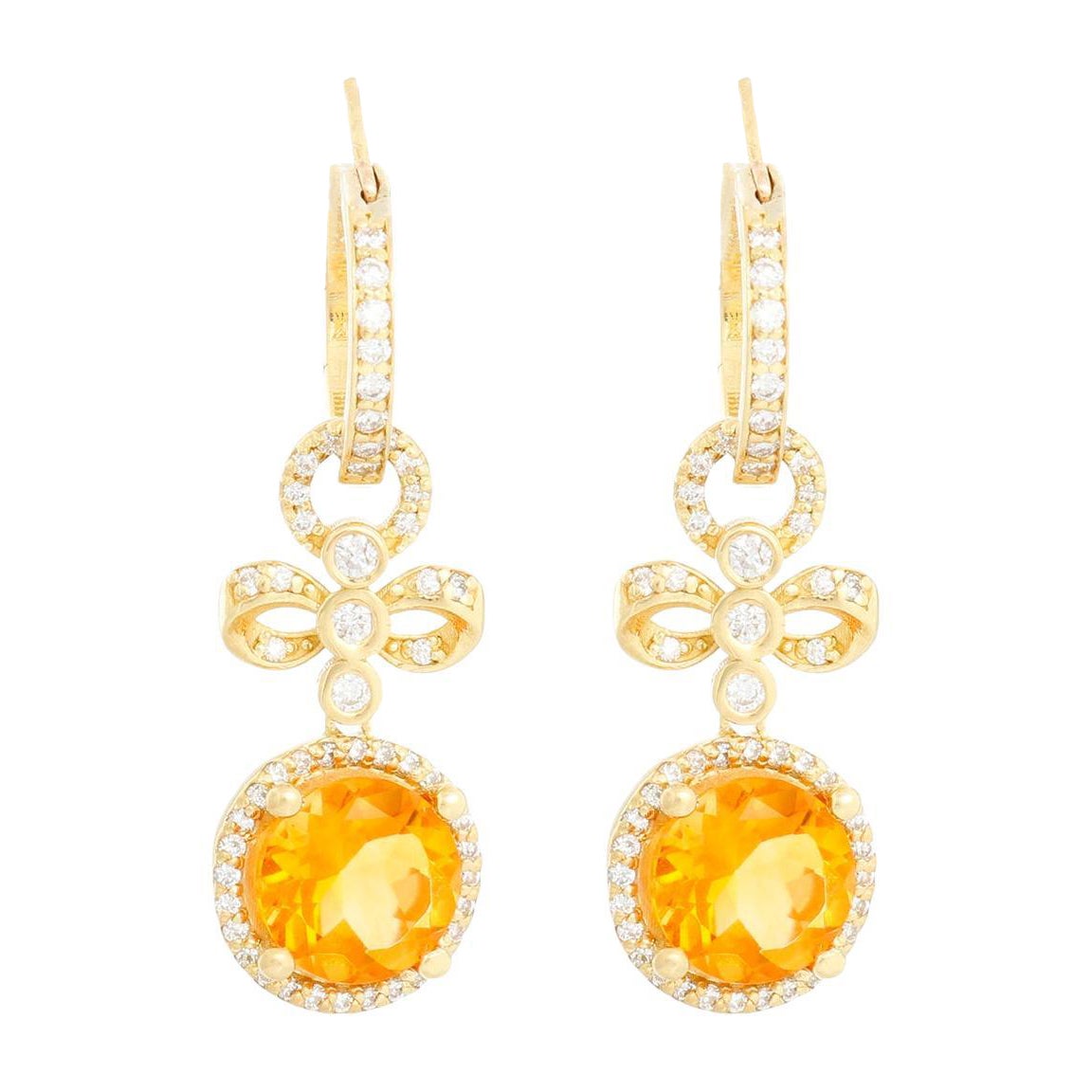 Aros de oro amarillo de 18 quilates con citrino y diamantes en venta