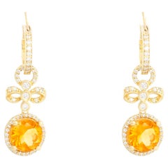 18K Yellow Gold Citrine & Diamond Hoops