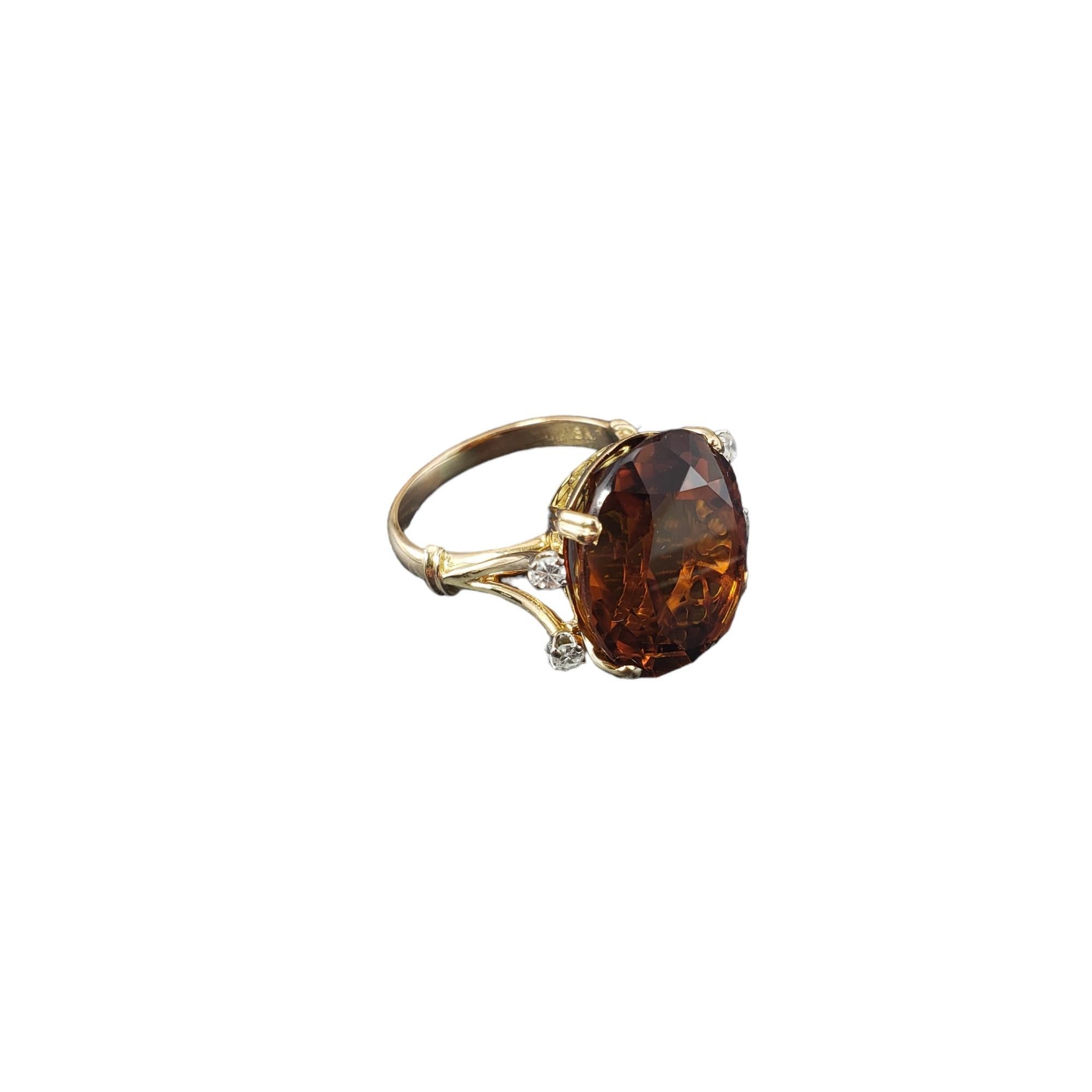 Oval Cut 18K Yellow Gold Citrine & Diamond Ring Size 5.25 #17059 For Sale