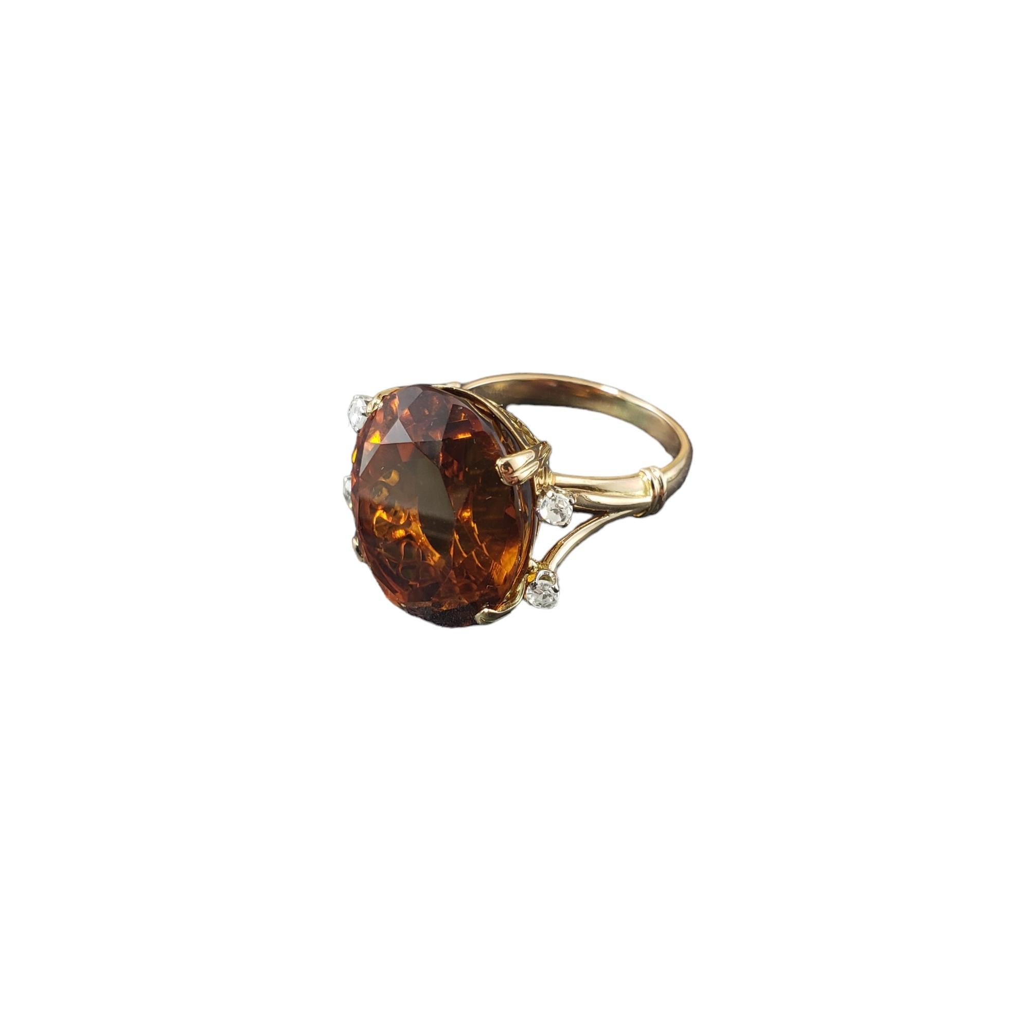 18K Yellow Gold Citrine & Diamond Ring Size 5.25 #17059 In Good Condition For Sale In Washington Depot, CT