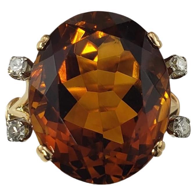 Bague en or jaune 18 carats, citrine et diamant taille 5,25 n°17059 en vente