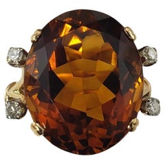 Bague en or jaune 18 carats, citrine et diamant taille 5,25 n°17059