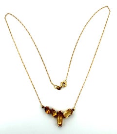 18K Yellow Gold Citrine Necklace 4 Stone Faceted Oval Citrine 17” 4.69g