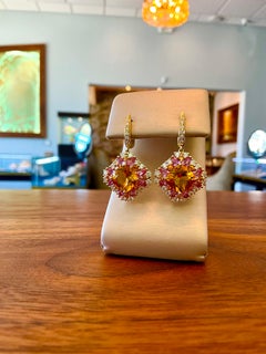 18K Yellow Gold Citrine, Pink and Orange Sapphire and Diamond earrings