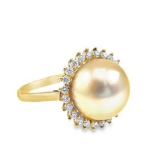 18K Yellow Gold Classic 11mm South Sea Golden Pearl Ring with Diamonds