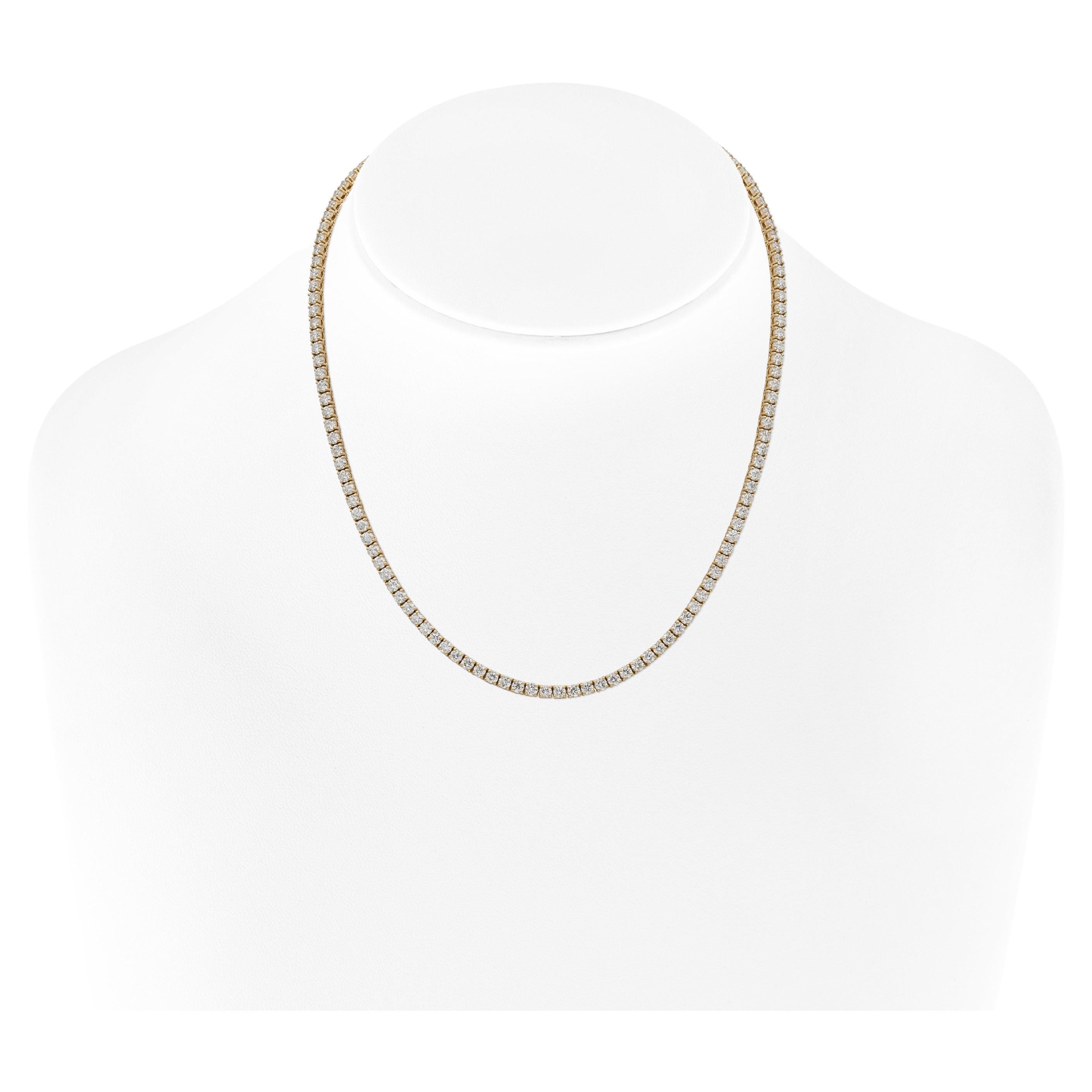 18k Yellow Gold Classic Diamond Tennis Necklace DTW. 14.00 carats