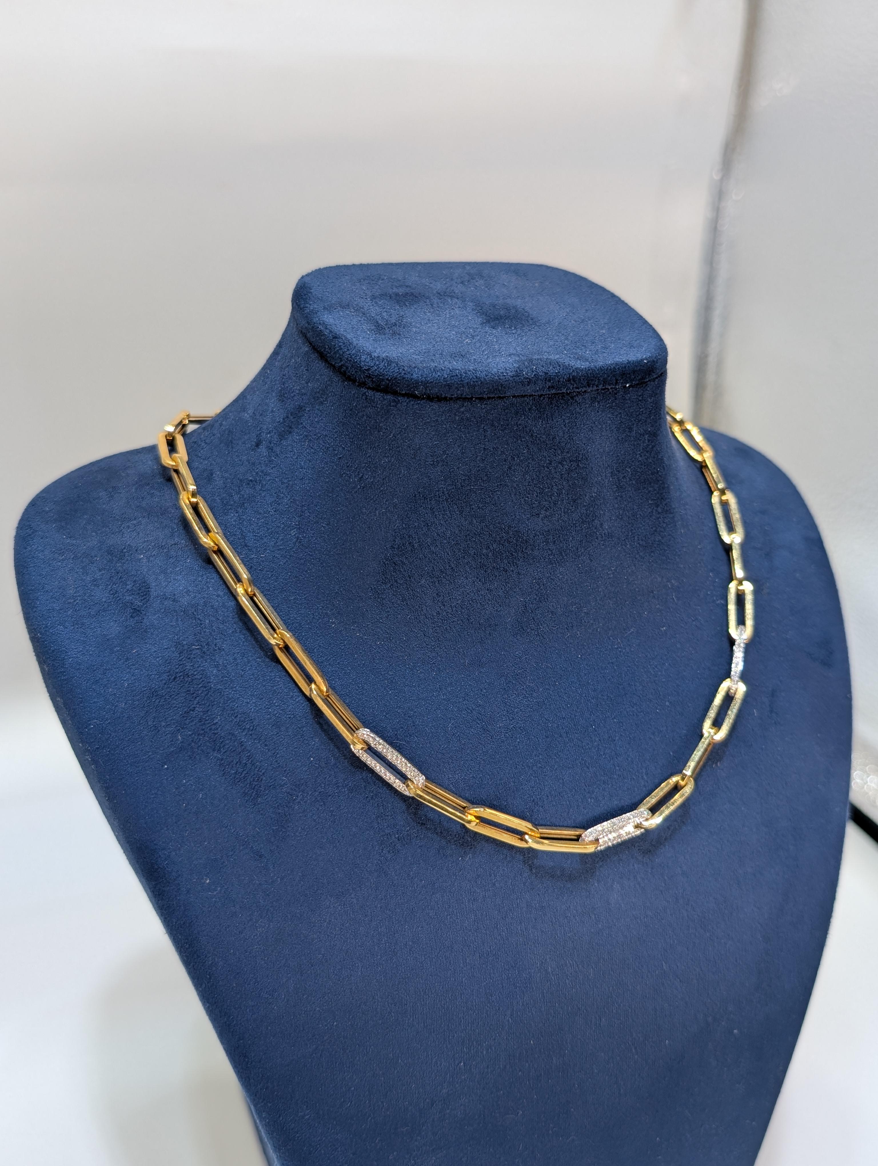 Collier à maillons à clip en or jaune 18 carats avec diamants totalisant 1,11 carat Neuf - En vente à New York, US