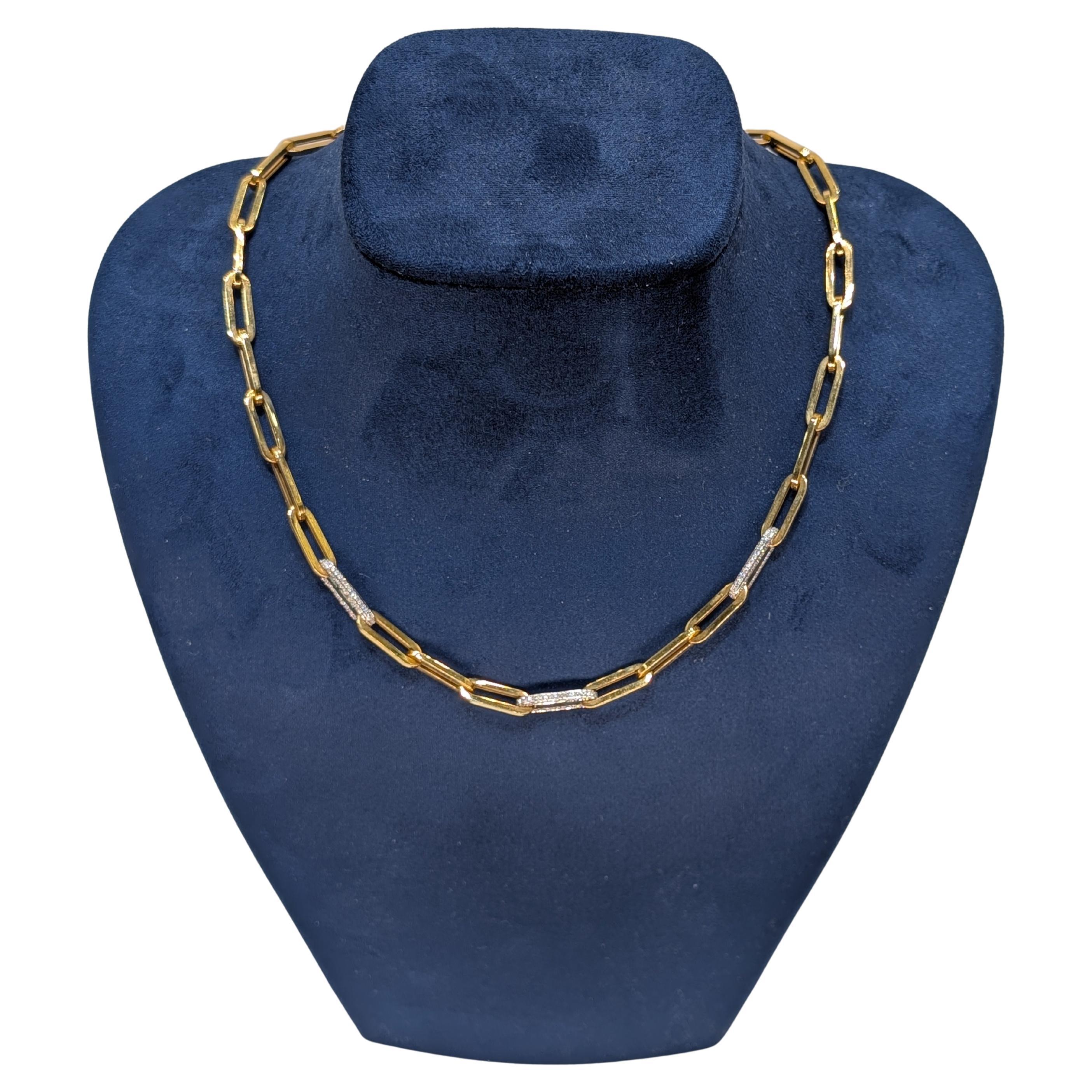 Collier à maillons à clip en or jaune 18 carats avec diamants totalisant 1,11 carat en vente