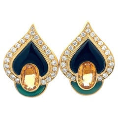 Pendientes de clip de oro amarillo de 18 quilates con diamantes redondos de 1,3 quilates y un citrino de 7 quilates