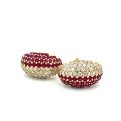 18K Yellow Gold Clip-On Earrings with 5.88 Carat Rubellite and 5.8 carat Diamond