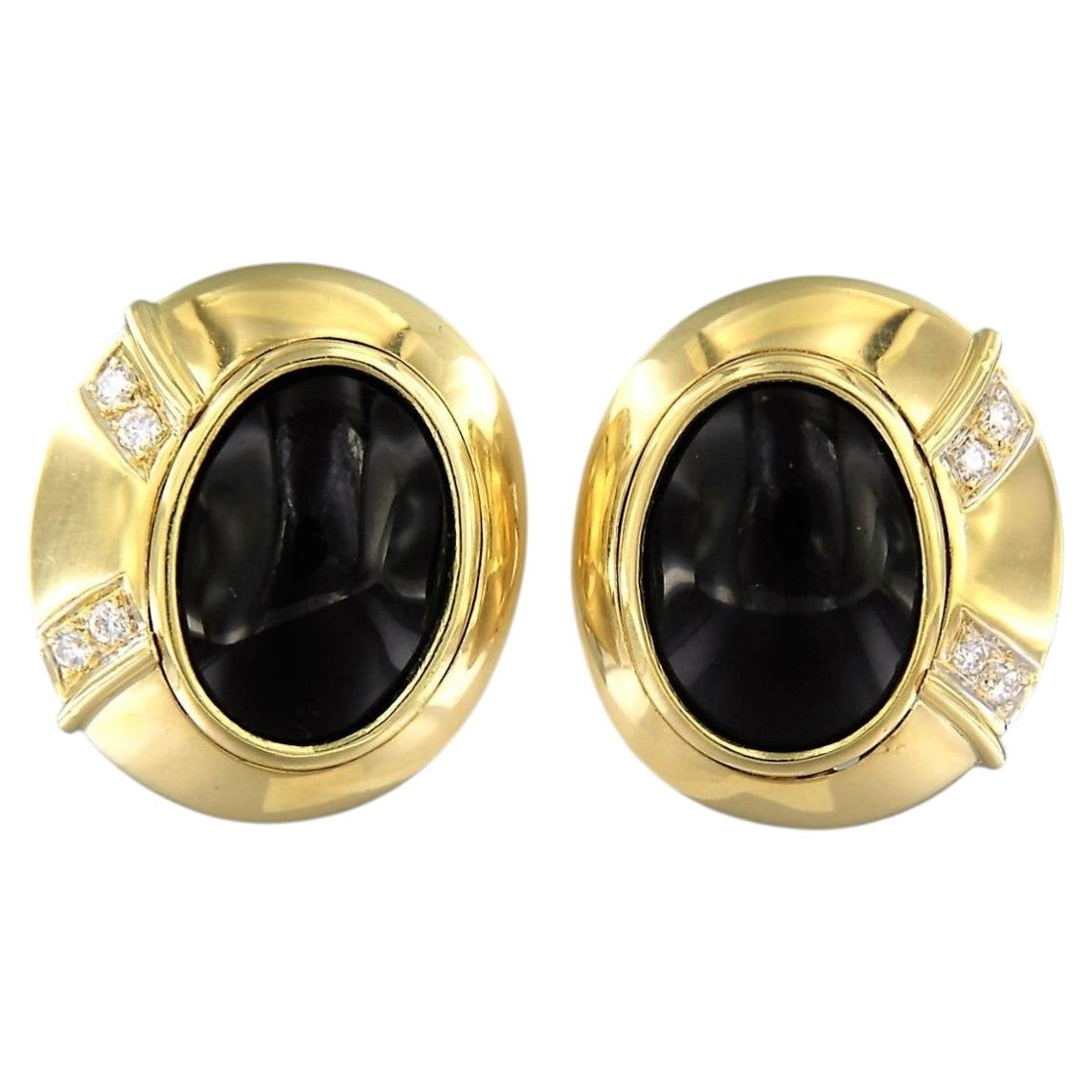 Pendientes de clip de oro amarillo de 18 quilates con ónice y diamante, 0,20 ct 18,5 gramos