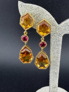 18k Gelbgold Clip-On Turmalin Citrin Ohrringe baumeln