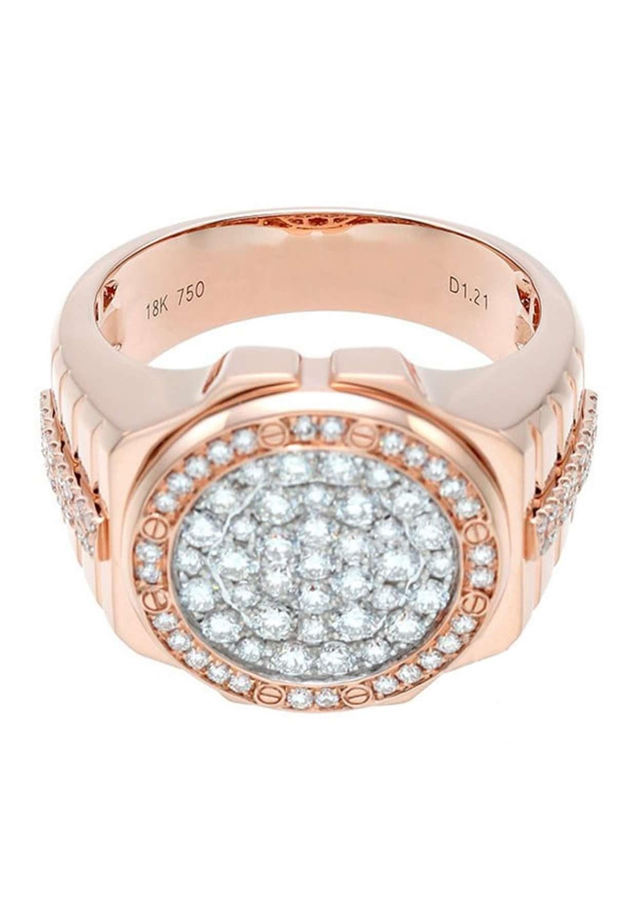 Artist 18K Yellow Gold Clock-Shaped Diamond Ring, 0.80ct, Size 11.25 For Sale