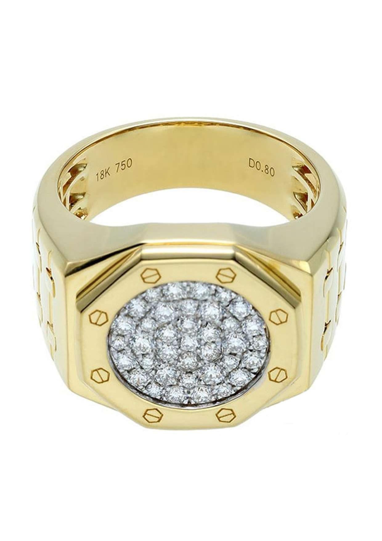 Artist 18K Yellow Gold Clock-Shaped Diamond Ring, 0.80ct, Size 11.25 For Sale