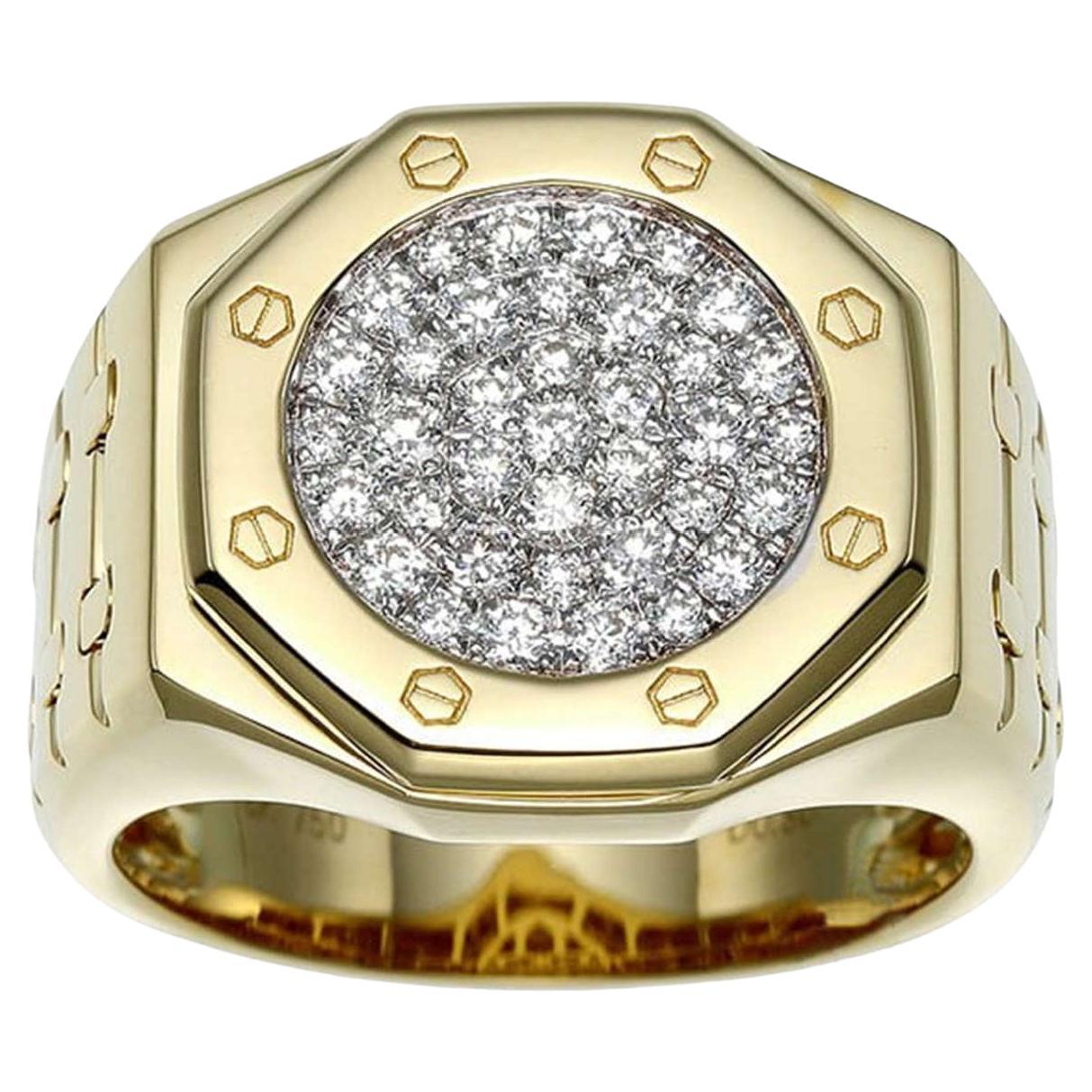 18K Yellow Gold Clock-Shaped Diamond Ring, 0.80ct, Size 11.25 For Sale