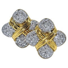 18k Yellow Gold Clover Motif Earrings Encrusted with Diamonds