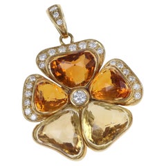 18 Karat Gelbgold Kleeblatt-Anhänger mit Citrin und Diamanten