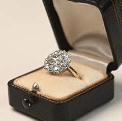 18k Gelbgold Cluster Verlobungsring. GIA 1,40ct Alter Euro Diamantring H SI2